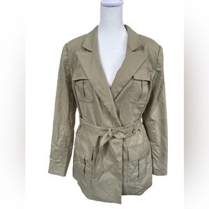 White House Black Market Belted‎ Safari Jacket Elm Tan Lyocell Blazer Size 8
